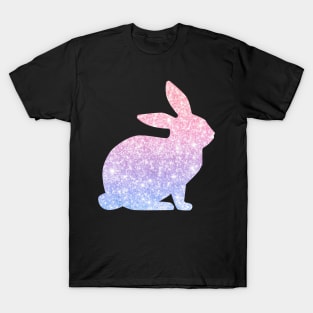 Pastel Pink and Purple Ombre Faux Glitter Easter Bunny T-Shirt